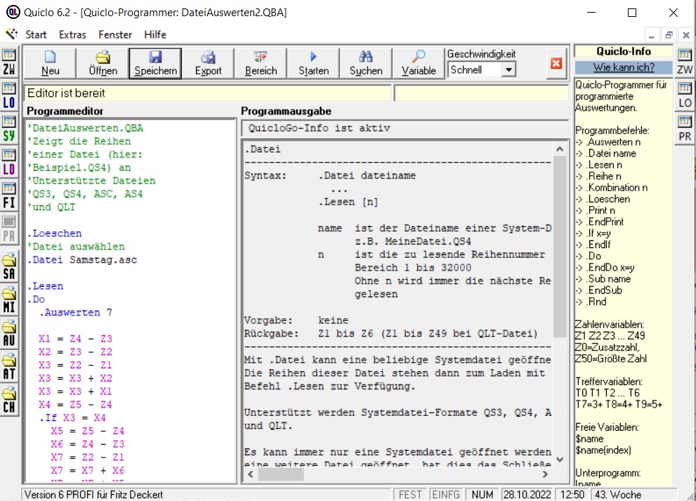 Der Programmer kann aus einer bestehenden Datenbank mit 32.000 Reihen jede beliebige Selektion durchführen!