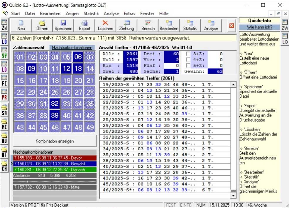 Lottozahlen vom 15.11.2025